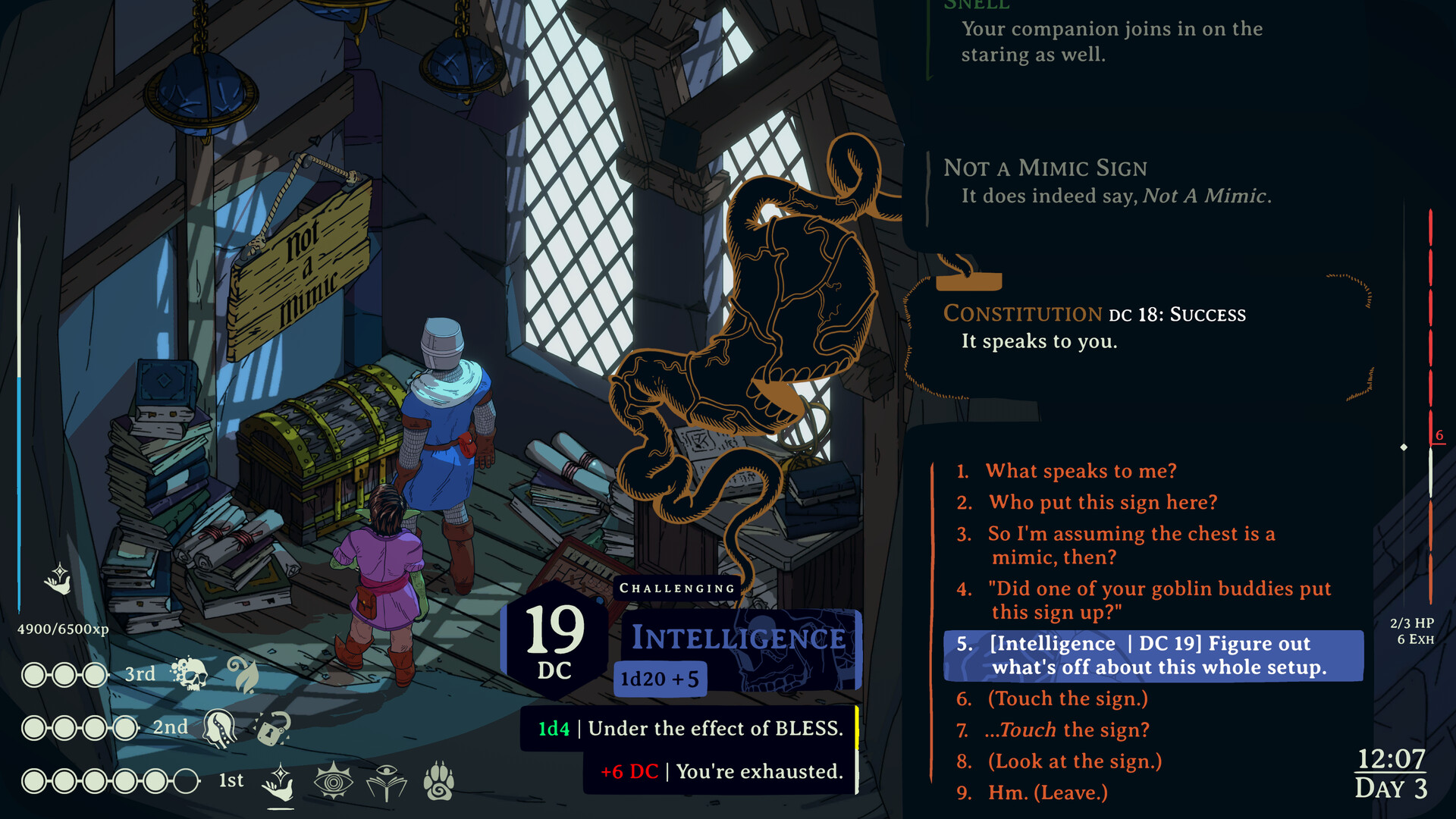 Constitution voice interrupting a chest interaction with a DC 18 ability check